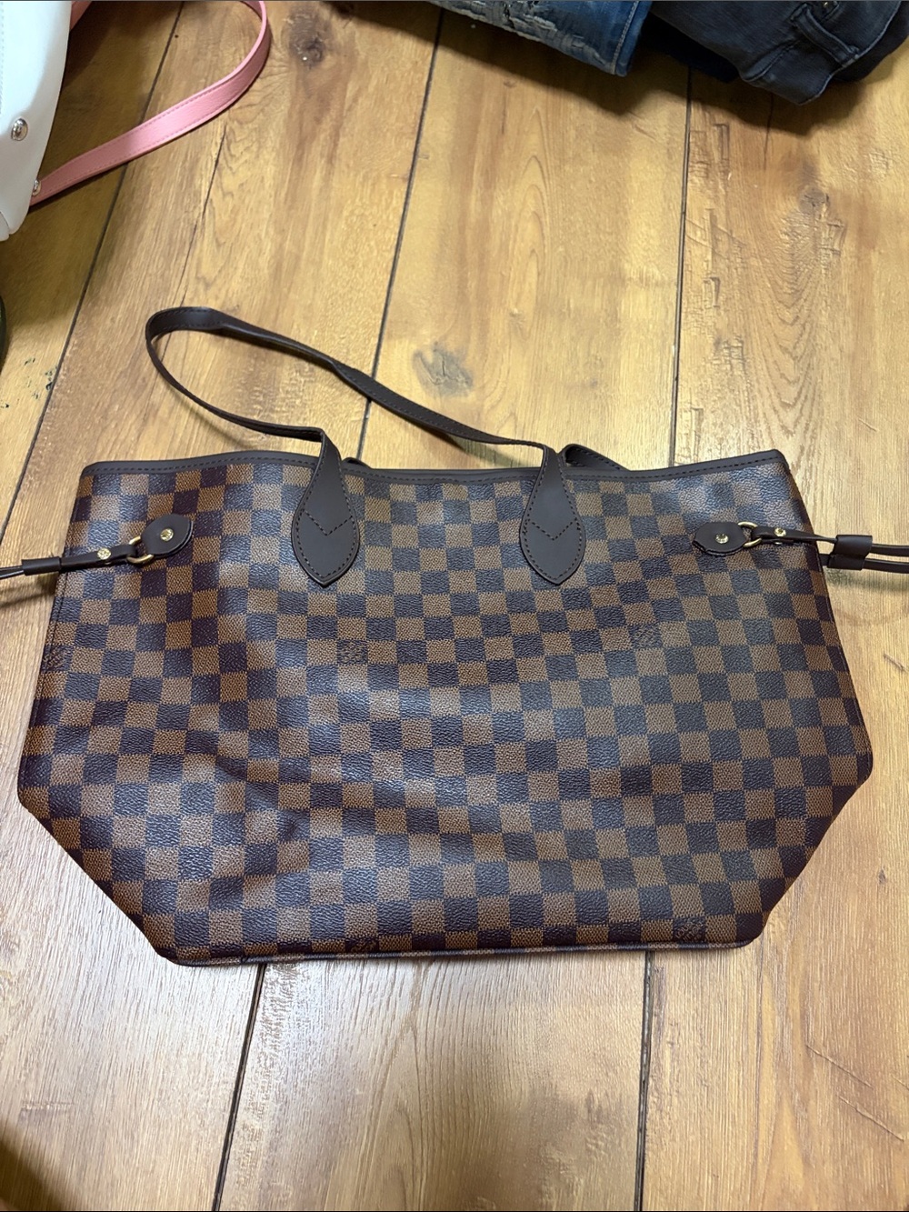 Brown Checkered Tote with Dark Trim - Spacious Everyday Carry